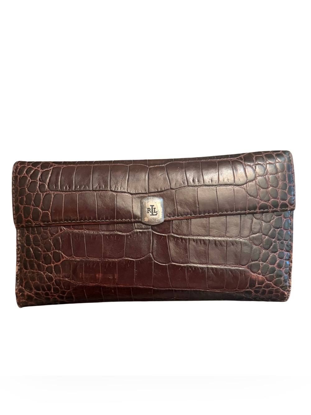 Lauren Ralph Lauren Brown Croc Embossed Wallet